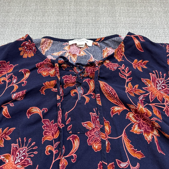 Boho Floral Mini Dress Small Bell Sleeve Blue Festival Whimsy Garden Party - Picture 3 of 10